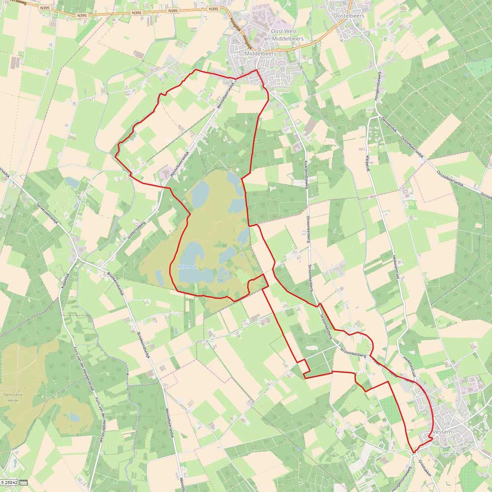 Routekaart wandeling Landschotse Heide en Kleine Beerze en Grote Beerze