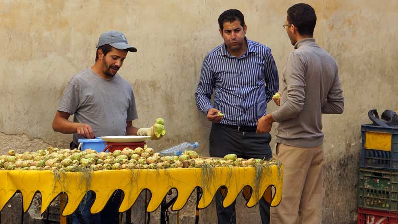 Populair en prikkerig cactusfruit in medina Fès el-Bali