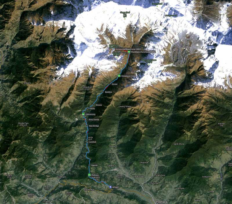 Interactieve kaart Annapurna Base Camp Trek - Map