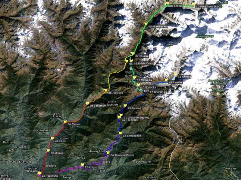 Map Kachenjunga Trek Nepal 